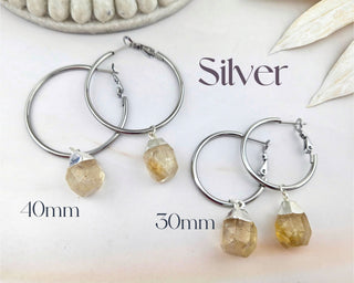 Citrine Hoop Earrings: Natural Gemstone, Stainless Steel, Hypoallergenic