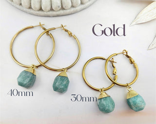 Amazonite Earrings - Leverback Dangle Hoops - Raw Crystal Gemstone Jewelry (021)