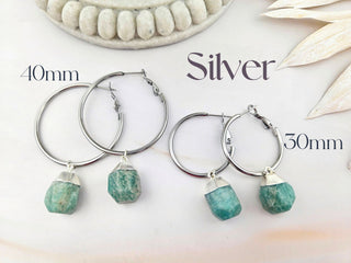 Amazonite Earrings - Leverback Dangle Hoops - Raw Crystal Gemstone Jewelry (021)