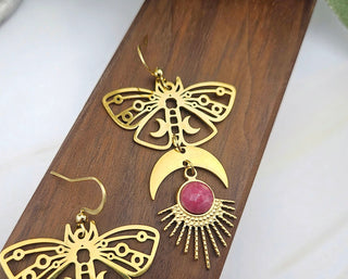 Rhodonite Earrings - Crescent Moon Earrings - Egyptian Jewelry - Moon Phase Earrings (019)