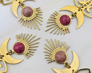 Rhodonite Earrings - Crescent Moon Earrings - Egyptian Jewelry - Moon Phase Earrings (019)