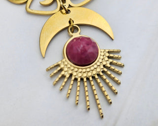 Rhodonite Earrings - Crescent Moon Earrings - Egyptian Jewelry - Moon Phase Earrings (019)