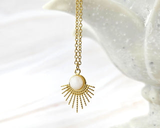 Moonstone Sunburst Pendant Necklace: Stainless Steel Celestial Jewelry
