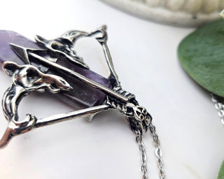 Bow and Arrow Necklace-Amethyst Archery Pendant - Archer Gift - Gemstone Necklace (018)