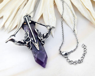Bow and Arrow Necklace-Amethyst Archery Pendant - Archer Gift - Gemstone Necklace (018)