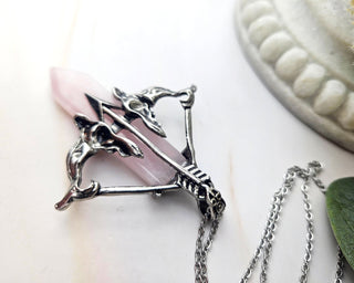 Rose Quartz Bow and Arrow Necklace: Stainless Steel Archery Jewelry