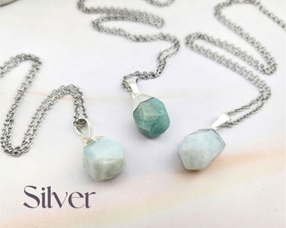 Raw Aquamarine Pendant Necklace: Natural Gemstone, Stainless Steel Chain