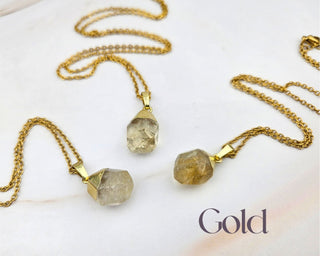 Raw Citrine Crystal Necklace: Stainless Steel Pendant, November Birthstone