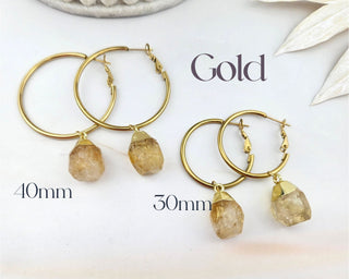 Citrine Hoop Earrings: Natural Gemstone, Stainless Steel, Hypoallergenic