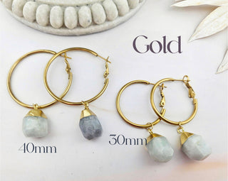 Aquamarine Dangle Hoop Earrings: Stainless Steel, Natural Gemstone