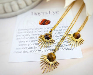 Tigers Eye Necklace: Stainless Steel Sunburst Pendant