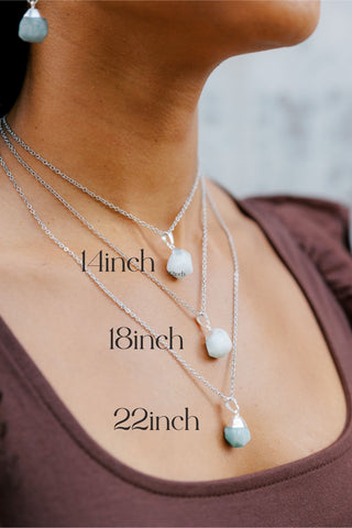 Raw Aquamarine Pendant Necklace: Natural Gemstone, Stainless Steel Chain