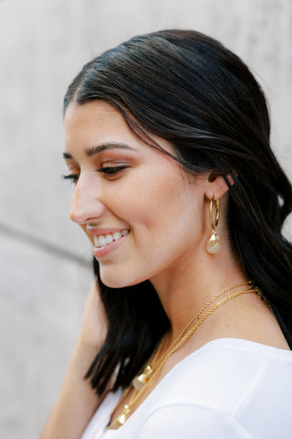 Citrine Hoop Earrings: Natural Gemstone, Stainless Steel, Hypoallergenic