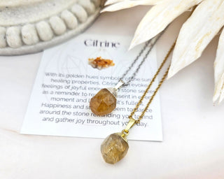 Raw Citrine Crystal Necklace: Stainless Steel Pendant, November Birthstone