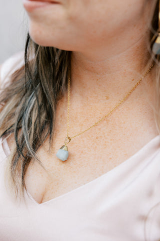 Raw Amazonite Necklace: Natural Gemstone, Stainless Steel Chain