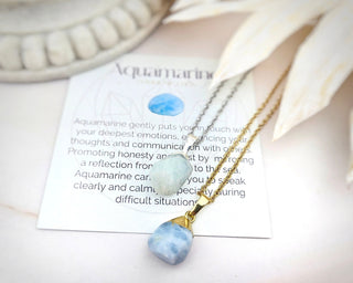 Raw Aquamarine Pendant Necklace: Natural Gemstone, Stainless Steel Chain