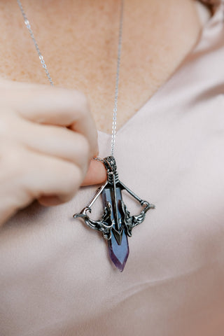 Bow and Arrow Necklace-Amethyst Archery Pendant - Archer Gift - Gemstone Necklace (018)