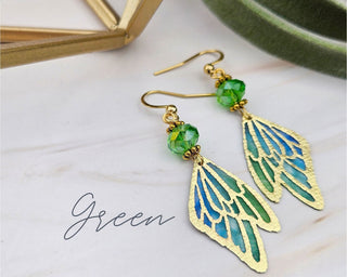 Butterfly Wing Earrings: Watercolor Fabric, Birthstone Beads
