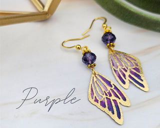 Butterfly Wing Earrings: Watercolor Fabric, Birthstone Beads