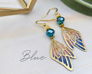 Butterfly Wing Earrings: Watercolor Fabric, Birthstone Beads