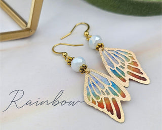 Butterfly Wing Earrings: Watercolor Fabric, Birthstone Beads