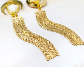 Gold Moonstone Tassel Earrings: Celestial Asymmetrical Jewelry