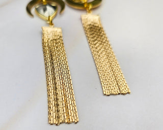 Mismatched Pyrite Tassel Earrings: Asymmetrical Moon Design