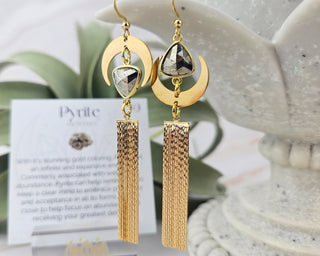 Mismatched Pyrite Tassel Earrings: Asymmetrical Moon Design