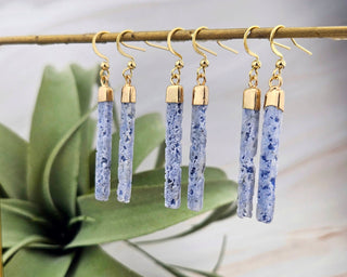 Dainty Sodalite Bar Earrings: Gold Stainless Steel, Geometric Jewelry