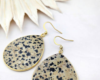 Dalmatian Jasper Earrings - Natural Gemstone Teardrop Earrings - Stainless Steel - Affirmation Jewelry