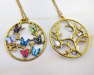 Gold Family Tree Necklace: Butterfly Birthstone Pendant, Mom Jewelry