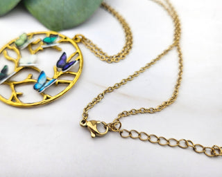 Gold Family Tree Necklace: Butterfly Birthstone Pendant, Mom Jewelry