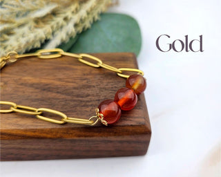 Carnelian Beaded Bracelet: Stainless Steel Paperclip Chain