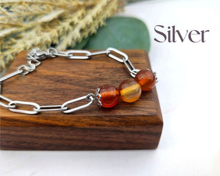Carnelian Beaded Bracelet: Stainless Steel Paperclip Chain