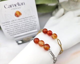 Carnelian Beaded Bracelet: Stainless Steel Paperclip Chain
