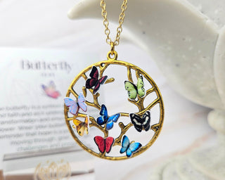 Gold Family Tree Necklace: Butterfly Birthstone Pendant, Mom Jewelry