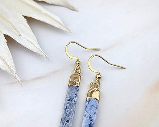 Dainty Sodalite Bar Earrings: Gold Stainless Steel, Geometric Jewelry