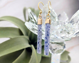 Dainty Sodalite Bar Earrings: Gold Stainless Steel, Geometric Jewelry