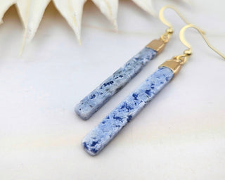 Dainty Sodalite Bar Earrings: Gold Stainless Steel, Geometric Jewelry
