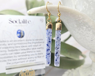 Dainty Sodalite Bar Earrings: Gold Stainless Steel, Geometric Jewelry