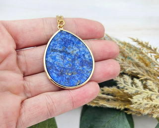 Lapis Lazuli Teardrop Pendant Necklace - Gold Stainless Steel Chain