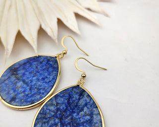 Lapis Lazuli Teardrop Earrings: Natural Gemstone, Stainless Steel