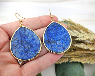 Lapis Lazuli Teardrop Earrings: Natural Gemstone, Stainless Steel