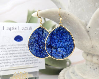Lapis Lazuli Teardrop Earrings: Natural Gemstone, Stainless Steel