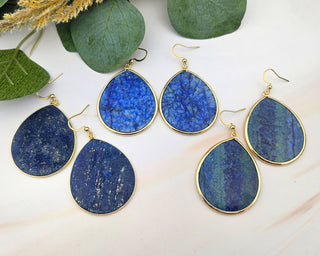 Lapis Lazuli Teardrop Earrings: Natural Gemstone, Stainless Steel