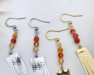 Carnelian Tassel Earrings: Gemstone Fringe, Stainless Steel Hooks