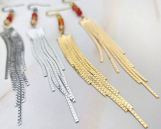 Carnelian Tassel Earrings: Gemstone Fringe, Stainless Steel Hooks