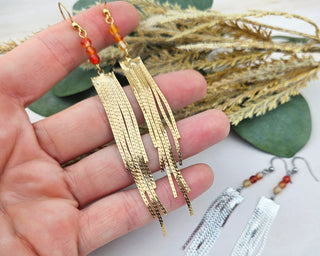 Carnelian Tassel Earrings: Gemstone Fringe, Stainless Steel Hooks