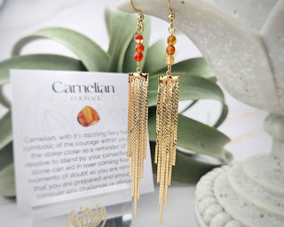 Carnelian Tassel Earrings: Gemstone Fringe, Stainless Steel Hooks