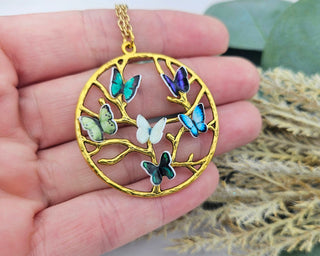 Gold Family Tree Necklace: Butterfly Birthstone Pendant, Mom Jewelry